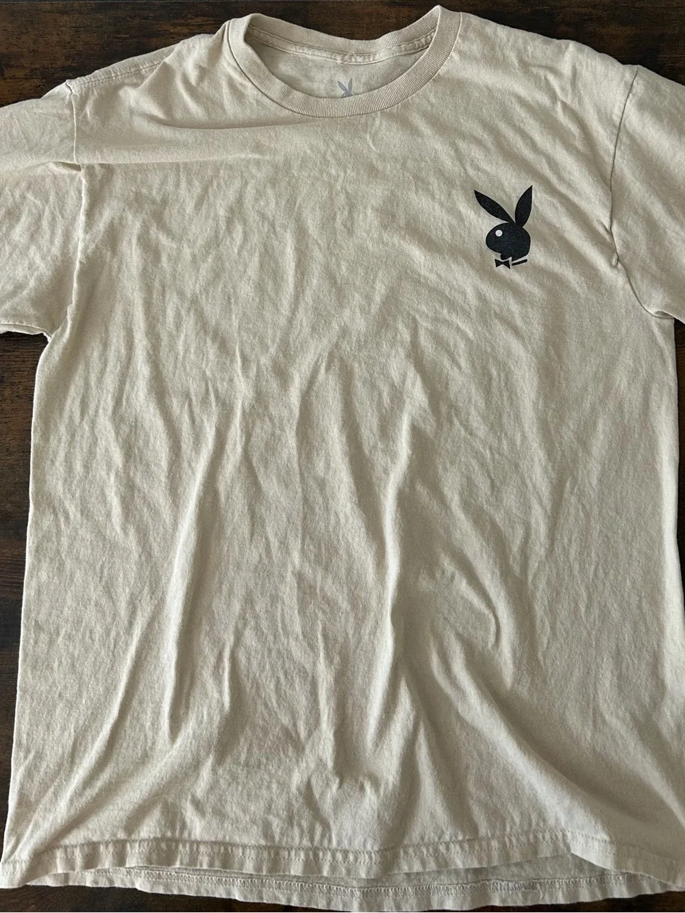 PLAYBOY Cream Short Sleeve Tee with Black Bunny Logo